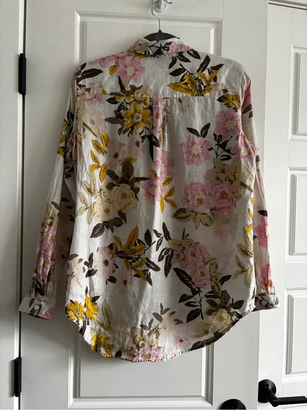 Lord + Taylor 100% Linen Floral Button Down Oversized Pink Green Yellow size M - Picture 3 of 5